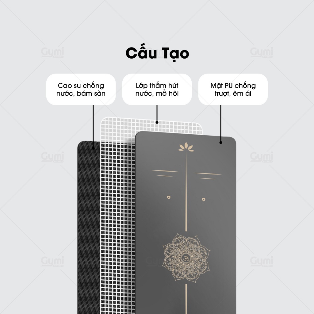 Thảm Tập Yoga Gym Định Tuyến YOGA Pu Cao Su IN LỤA Moon Brozing Kẻ Vàng Cao Cấp - ThamPU-KeVang