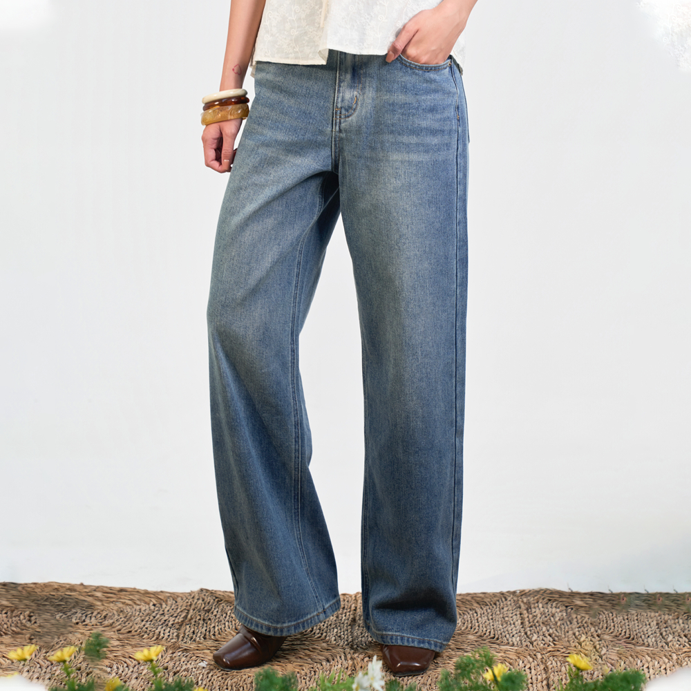 Quần jeans nữ ống rộng Onpi Miều Est.2013 cạp cao basic dễ phối đồ