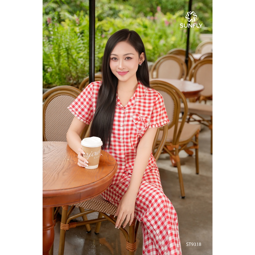 ST9318 Bộ pijama nữ kate áo cộc quần dài