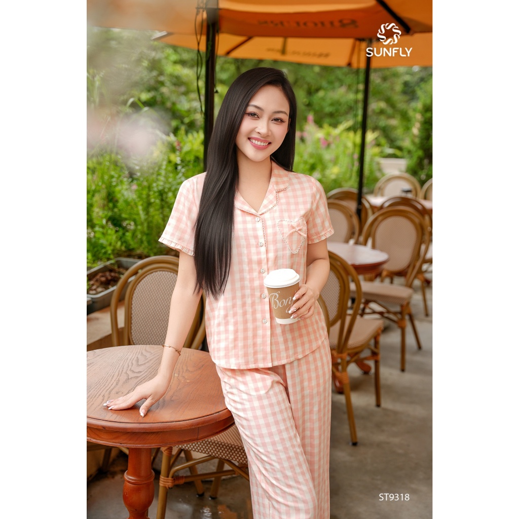 ST9318 Bộ pijama nữ kate áo cộc quần dài