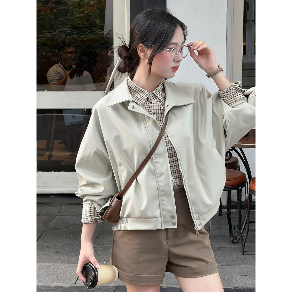 Áo khoác da mềm dáng rộng 2 lớp Miha Studio