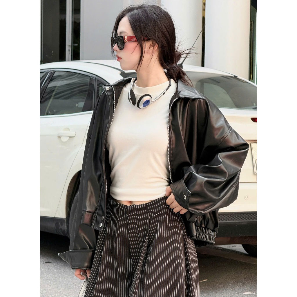 Áo khoác da mềm dáng rộng 2 lớp Miha Studio