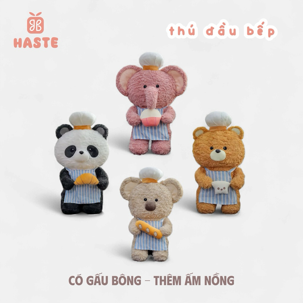 Gấu Thú Bông Động Vật Đầu Bếp Voi Gấu Teddy Gấu Trúc Panda Koala Quà Tặng Độc Đáo Lông Xù Siêu Mềm Mịn Siêu Dễ Thương