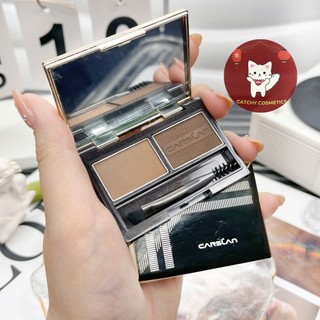 [CARSLAN] Kẻ Chân Mày Dạng Bột CARSLAN 2 Ô Mini Vỏ Bạc Tráng Gương Kèm Cọ Tán 2 Đầu, Brow Powder, 3g