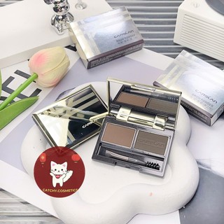 [CARSLAN] Kẻ Chân Mày Dạng Bột CARSLAN 2 Ô Mini Vỏ Bạc Tráng Gương Kèm Cọ Tán 2 Đầu, Brow Powder, 3g