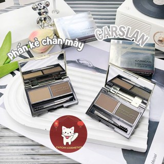 [CARSLAN] Kẻ Chân Mày Dạng Bột CARSLAN 2 Ô Mini Vỏ Bạc Tráng Gương Kèm Cọ Tán 2 Đầu, Brow Powder, 3g