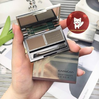 [CARSLAN] Kẻ Chân Mày Dạng Bột CARSLAN 2 Ô Mini Vỏ Bạc Tráng Gương Kèm Cọ Tán 2 Đầu, Brow Powder, 3g