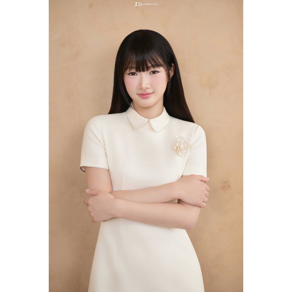 Đầm Cổ Đức Chân A Hoa Cài Ngực 1F11.2509 Đầm Công Sở Nữ Thanh Lịch Tiểu Thư Dự Tiệc Thiết Kế Bởi JM Dress Design