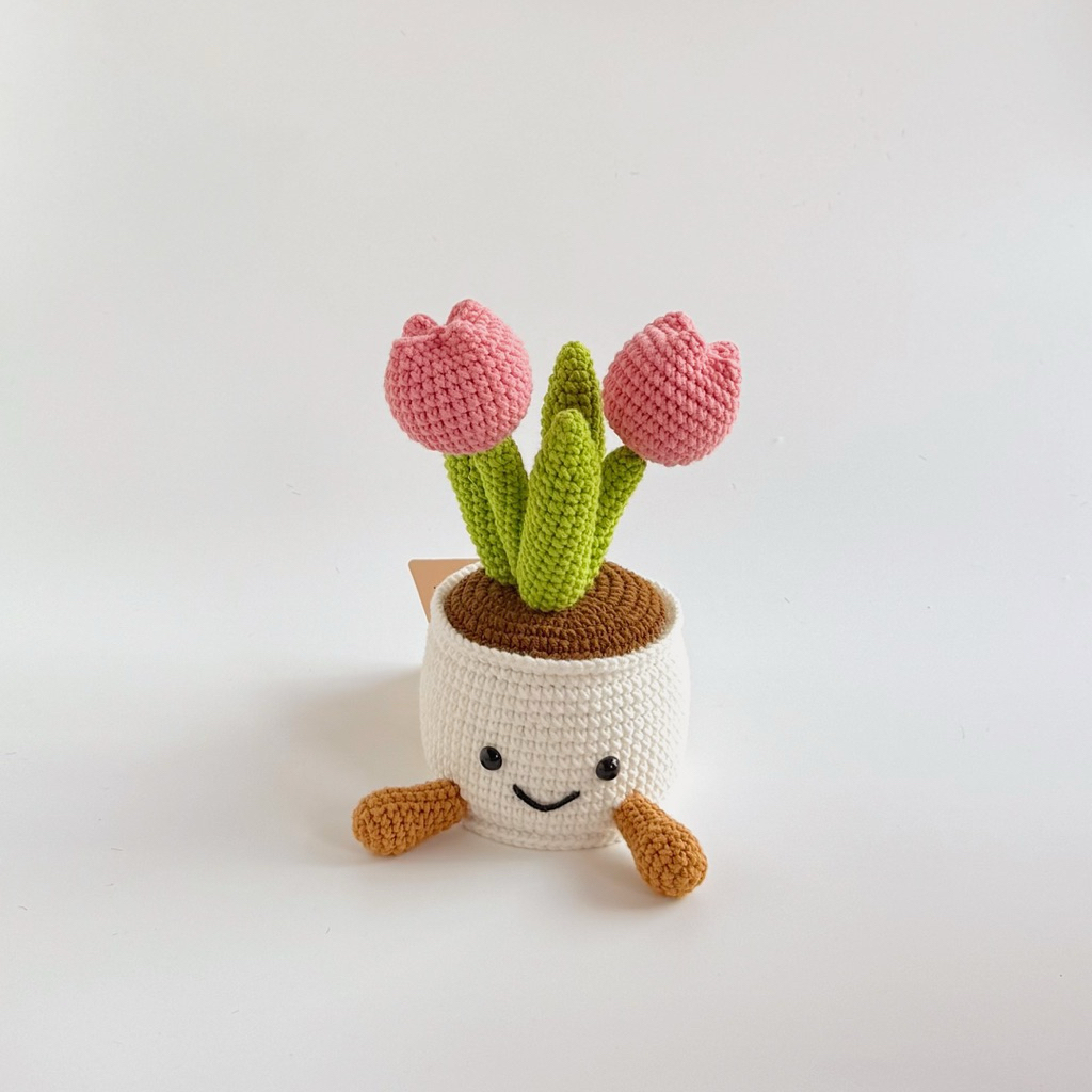 Chậu Hoa Len Phong Cách Jelly Mặt Cười Tulip Xương Rồng Để Bàn Trang Trí Bàn Làm Việc Học Dễ Thương Handmade Haste