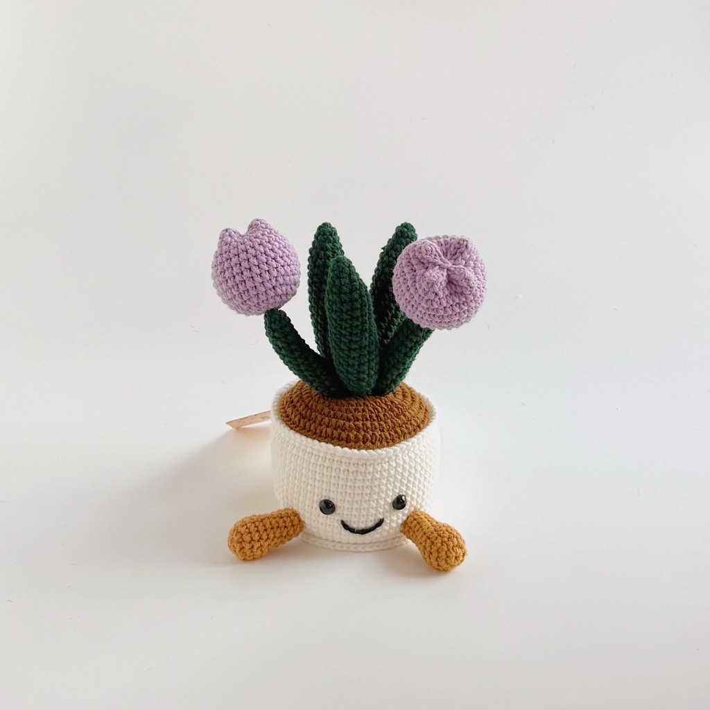 Chậu Hoa Len Phong Cách Jelly Mặt Cười Tulip Xương Rồng Để Bàn Trang Trí Bàn Làm Việc Học Dễ Thương Handmade Haste