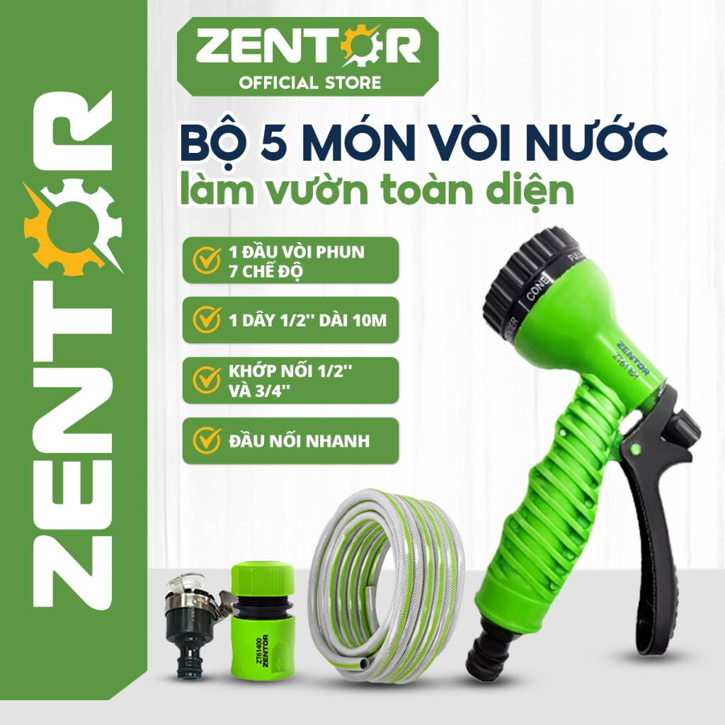 Bộ vòi nước tăng áp Zentor vòi xịt nước 20M chất liệu PVC áp suất cao rửa xe tưới cây làm vườn