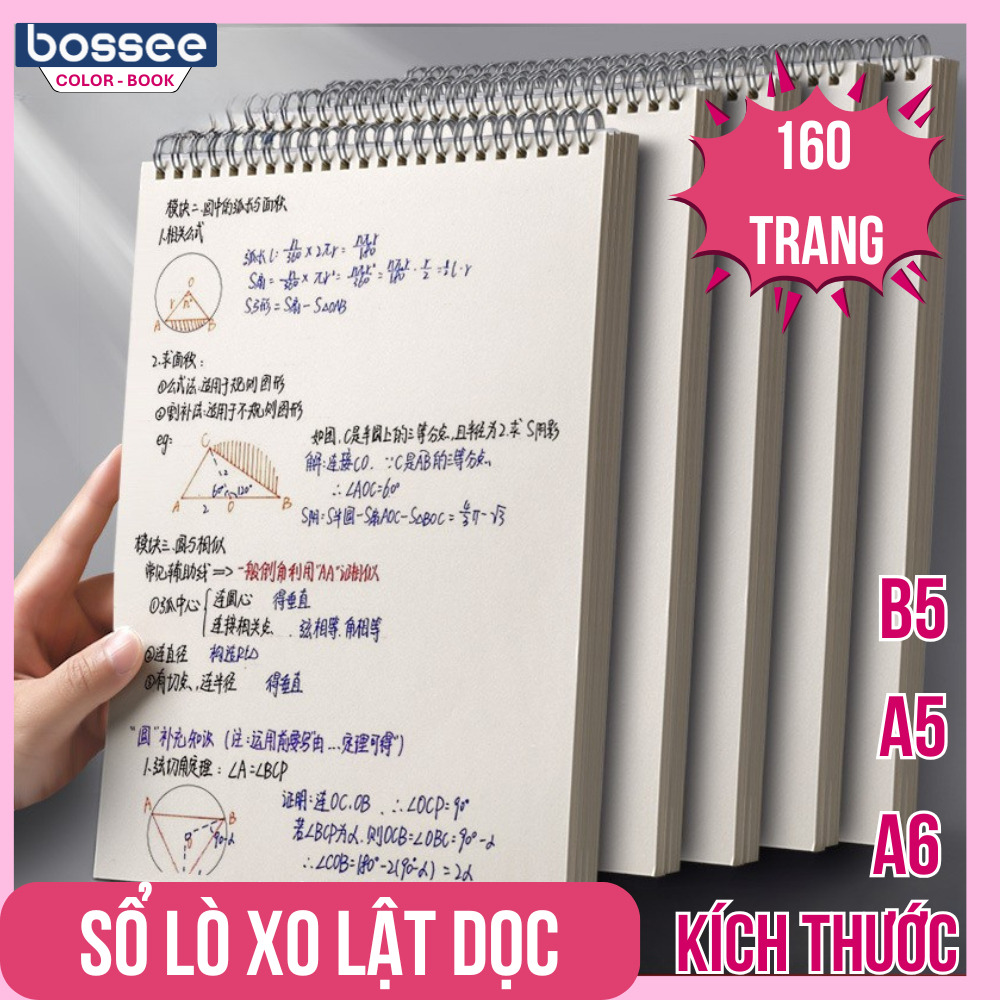 Sổ Lò Xo A5/A6/B5 160 Trang Thiết Kế Lật Dọc 180° Không Cấn Tay, Vở Lò Xo Kẻ Ngang/Kẻ Caro/Không Kẻ