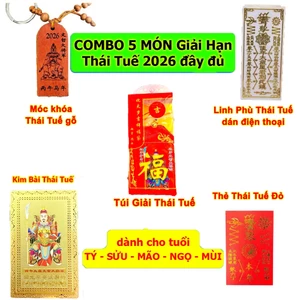 Combo Thái Tuế 5 Món năm 2026: Túi Thái Tuế - Kim Bài Thái Tuế - Thẻ Bài Thái Tuế - Móc khóa