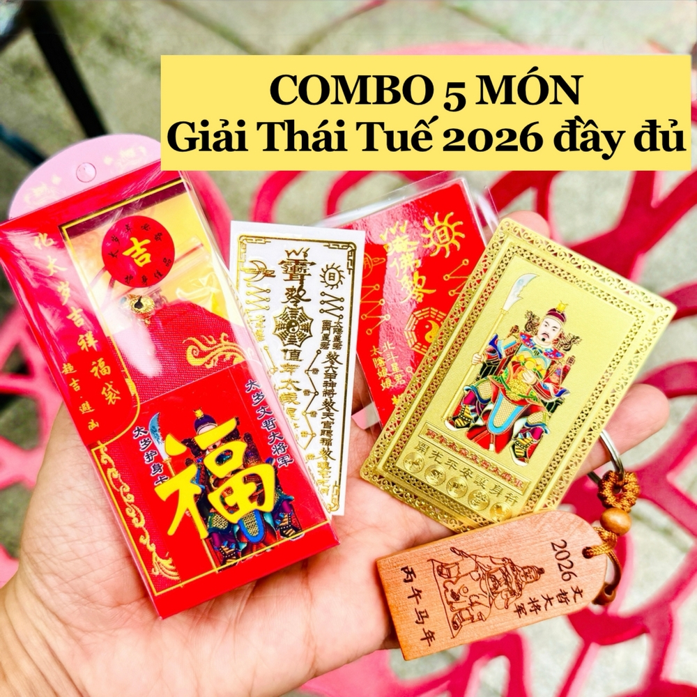 (RƯỚC LỘC) Bộ 5 MÓN Giải Thái Tuế 2026 TÝ SỬU MÃO NGỌ DẬU: Kim Bài Thái Tuế , Túi Thái Tuế , Thẻ Thái Tuế , Móc khóa