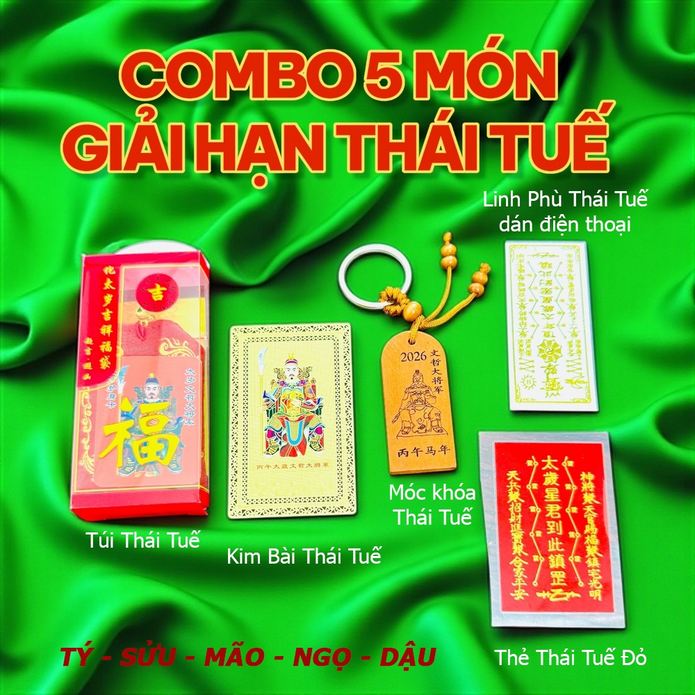 [GIẢI HẠN] Combo Thái Tuế 5 Món năm 2026 : Túi Thái Tuế - Kim Bài Thái Tuế - Thẻ Bài Thái Tuế - Móc khóa
