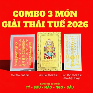 COMBO 3 MÓN Giải Thái Tuế 2026: Kim Bài Thái Tuế - Thẻ Bài Thái Tuế - Móc khóa , bộ cúng thái tuế