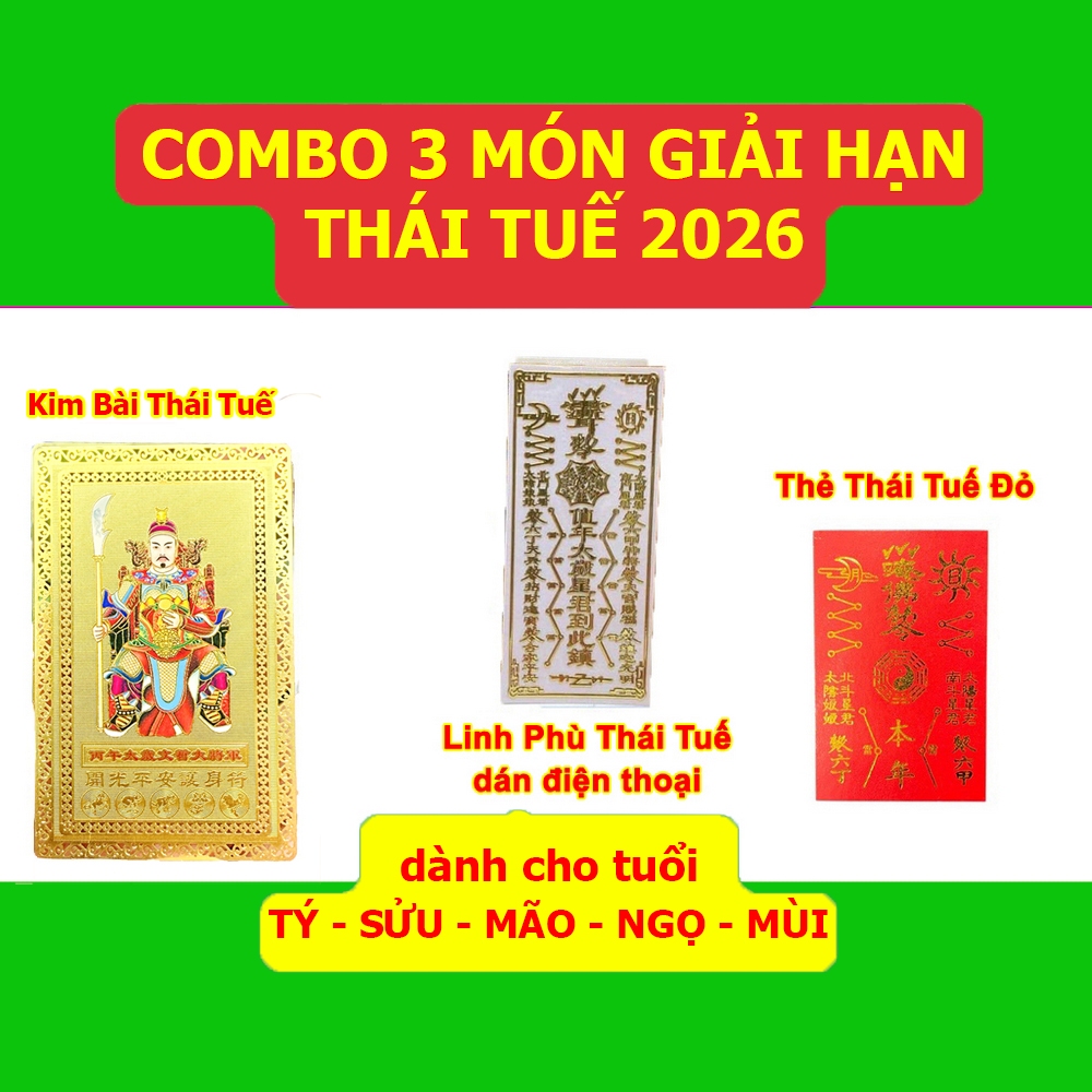 (HỎA TỐC) COMBO 3 MÓN Giải Thái Tuế 2026 : Kim Bài Thái Tuế - Thẻ Bài Thái Tuế - Móc khóa , bộ cúng thái tuế