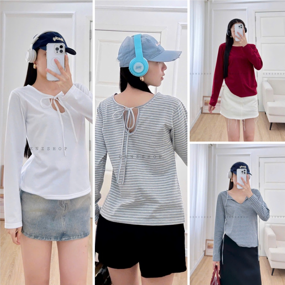 Áo Thun Tay Dài Có Dây Mặc Được Nhiều Kiểu Đa Phong Cách Genz26