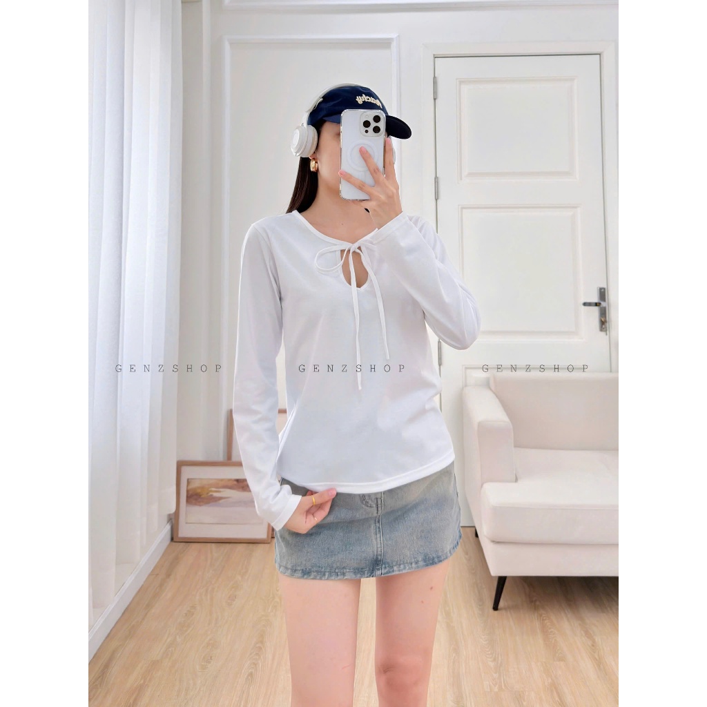 Áo Thun Tay Dài Có Dây Mặc Được Nhiều Kiểu Đa Phong Cách Genz26