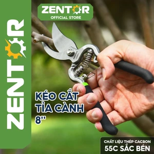 Kéo cắt tỉa cành cây 8 inch chính hãng Zentor Lưỡi thép sắc bén có lò xo trợ lực tay cầm chắc chắn