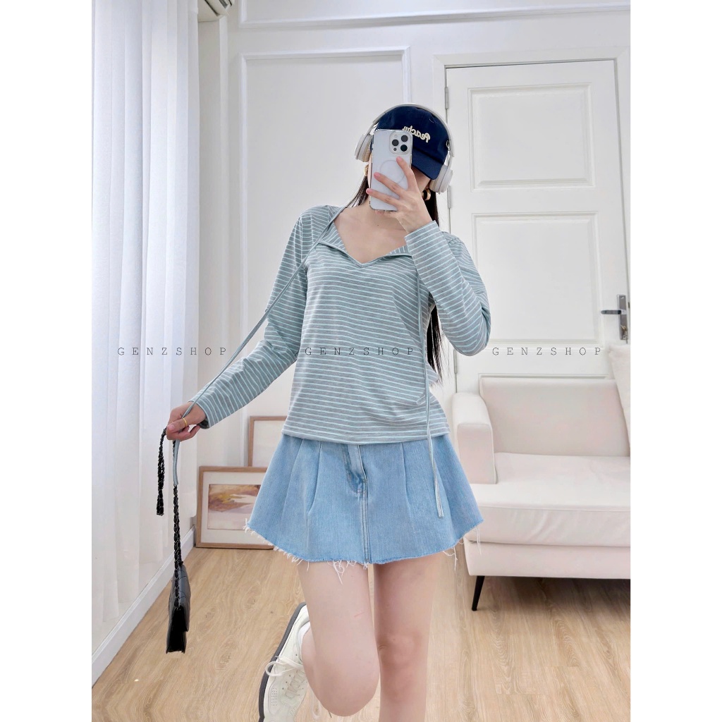 Áo Thun Tay Dài Có Dây Mặc Được Nhiều Kiểu Đa Phong Cách Genz26