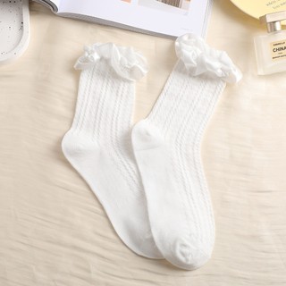 Tất Vớ Cao Cổ Nữ Phối Ren Đính Nơ Tiểu Thư Chất Liệu Cotton Co Giãn Thoáng Khí Thấm Mồ Hôi C2