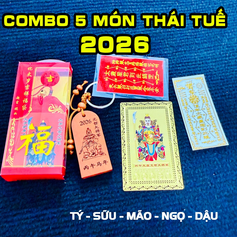 Combo Thái Tuế 5 Món năm 2026 : Túi Thái Tuế - Kim Bài Thái Tuế - Thẻ Bài Thái Tuế - Móc khóa