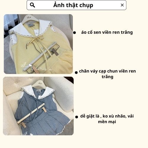 set đồ nữ, đồ bộ nữ Hàn Quốc siêu xinh áo cổ sen cúc ngọc sát nách kèm chấn váy Donna hcom26065
