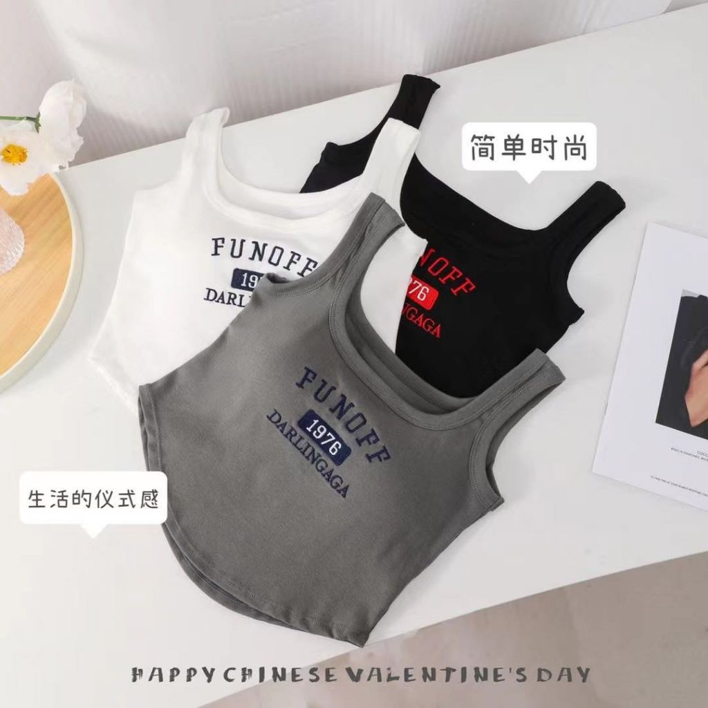 Yanmei Áo Croptop có mút ngực in chữ năng động cá tính 1976
