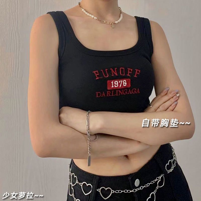Yanmei Áo Croptop có mút ngực in chữ năng động cá tính 1976
