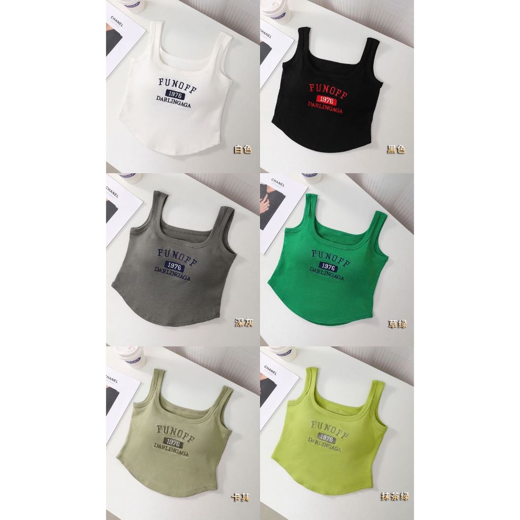 Yanmei Áo Croptop có mút ngực in chữ năng động cá tính 1976