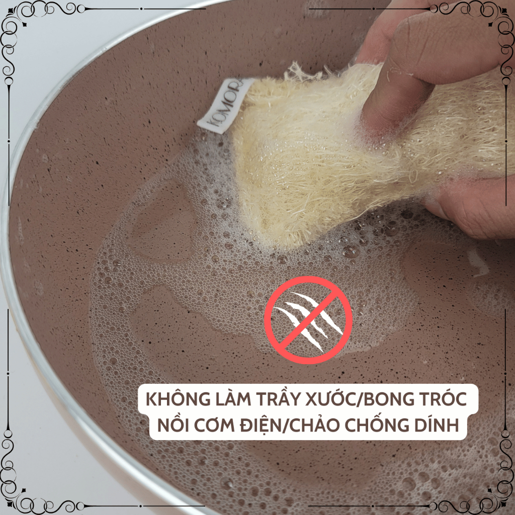 [Miếng Rửa Chén/Bông Tắm] Xơ Mướp Đa Năng KOMORA, Thiết Kế Cải Tiến, Không Làm Xước Lớp Chống Dính