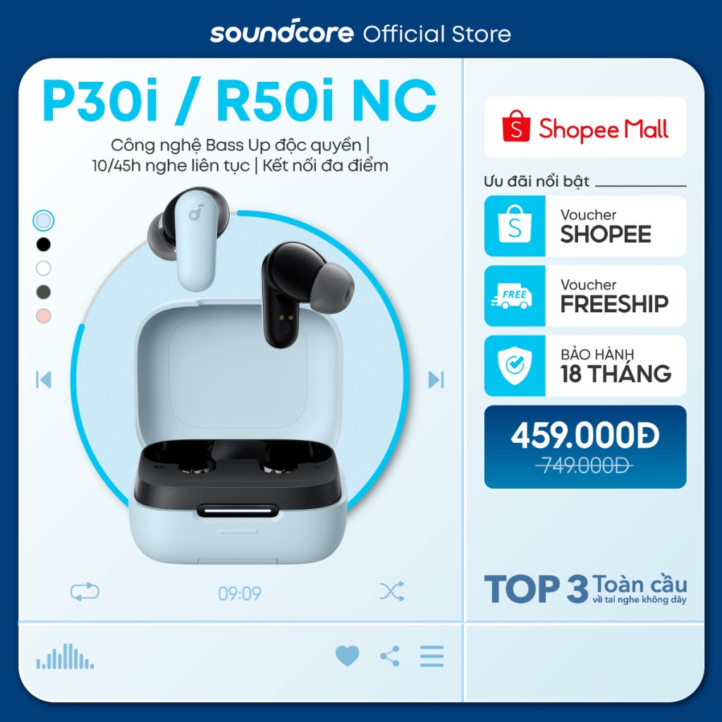 Tai nghe bluetooth soundcore R50i NC | Chống ồn ANC | Chống nước và bụi ...