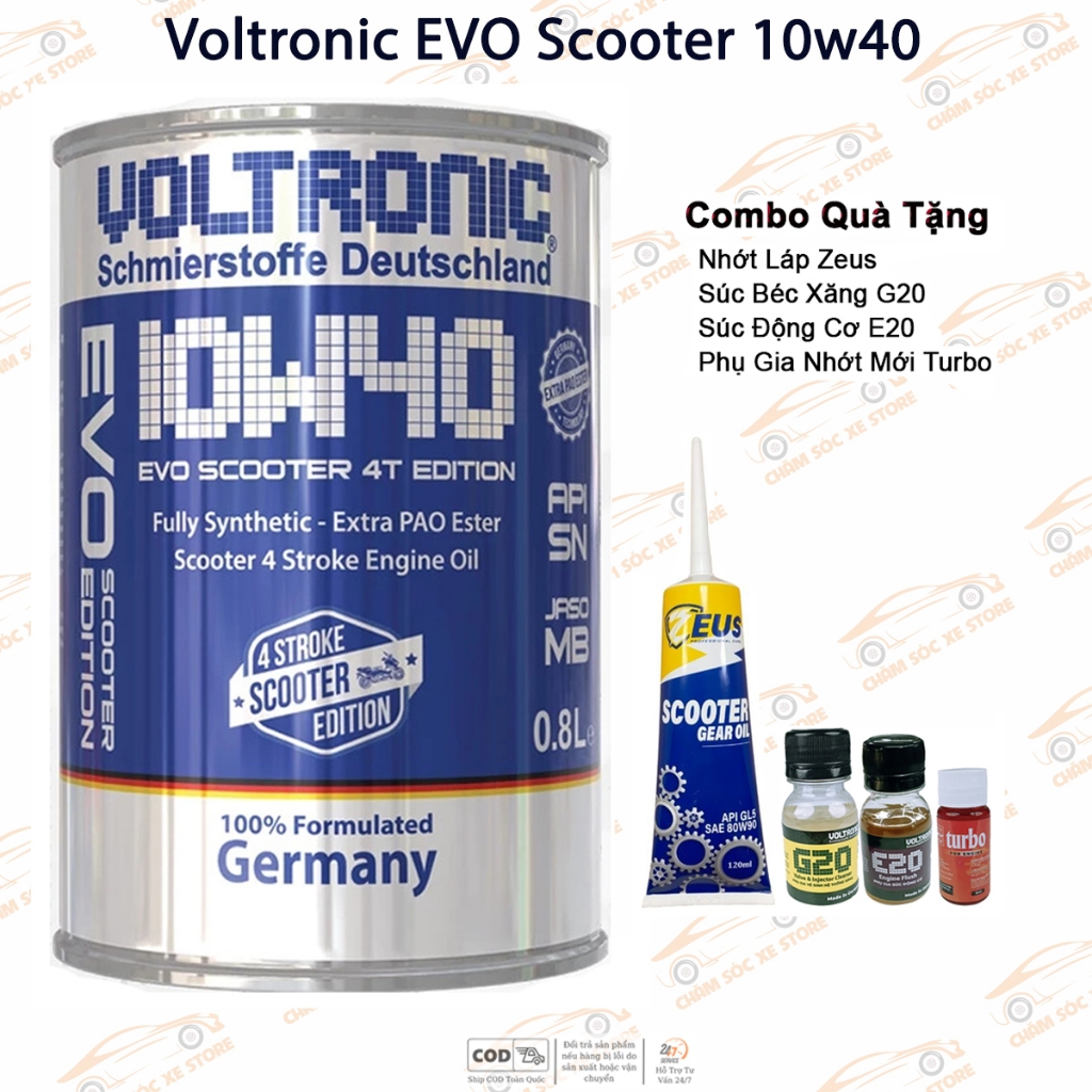 Dầu Nhớt Dành Cho Xe Tay Ga Voltronic Evo Scooter 10w40 Tặng 1 Láp Zeus, 1 Súc Động Cơ, 1 Vệ Sinh Kim Phun, 1 Turbo