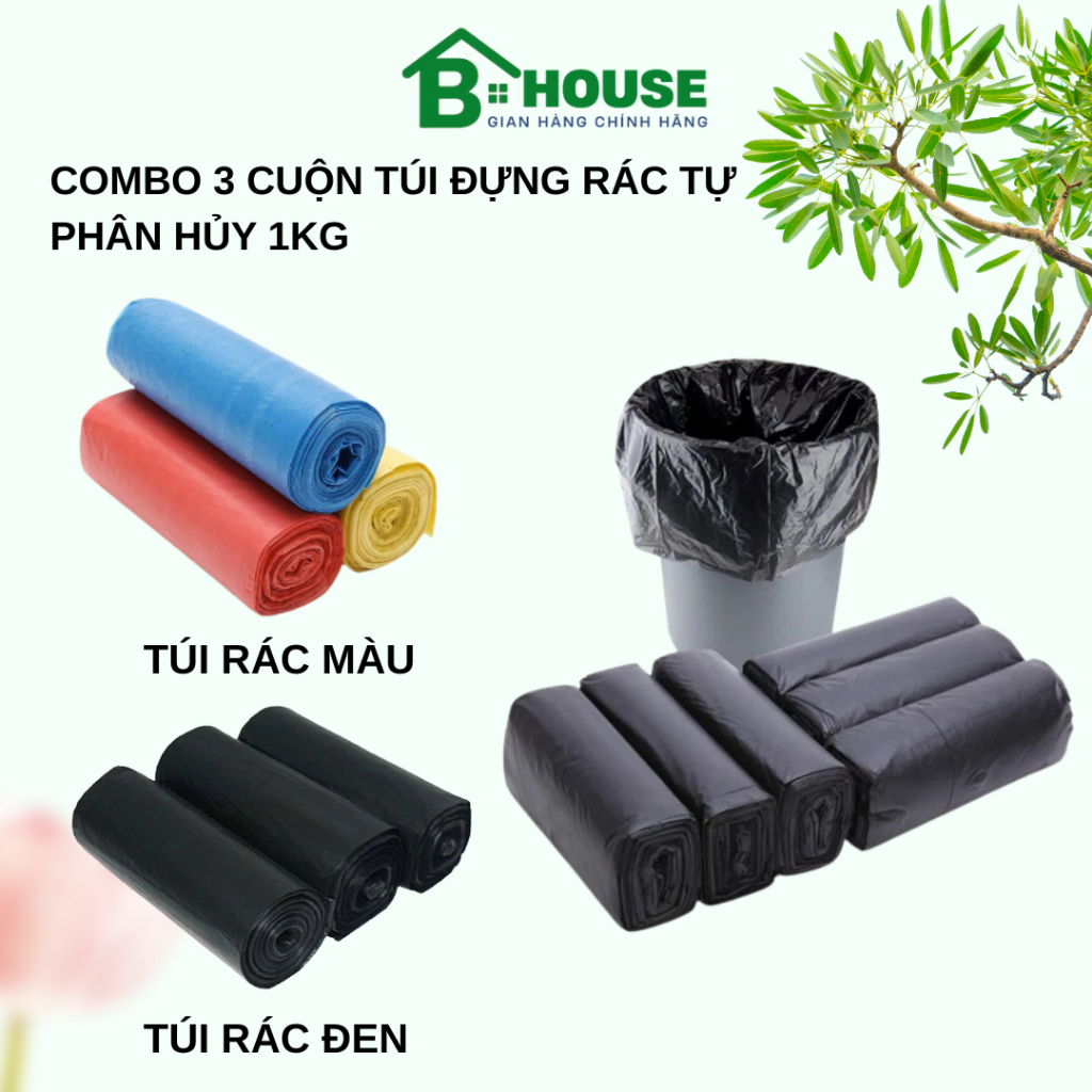 Combo 3 Cuộn Túi Rác Tự Phân Hủy 1kg - Túi Rác Dày Dai, Chịu Nhiệt ...