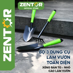 Bộ dụng cụ làm vườn 3 món Zentor Chính hãng Xẻng bản to nhỏ cào chất liệu thép làm vườn cứng cáp tiện lợi
