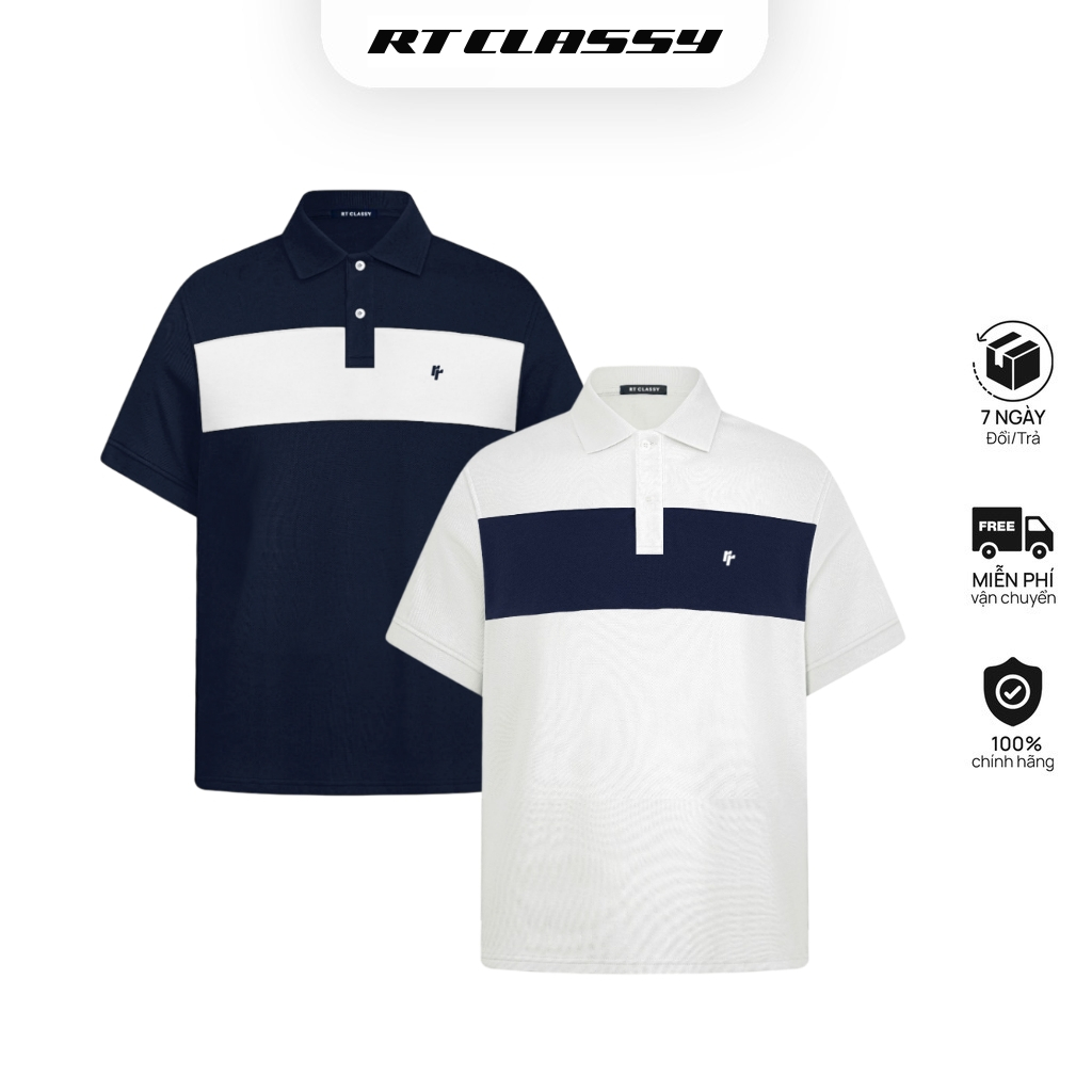 Áo Polo RT CLASSY R8 Phối Ngang Ngực Trẻ Trung Chất Cotton Pique Dày Dặn Thoáng Khí