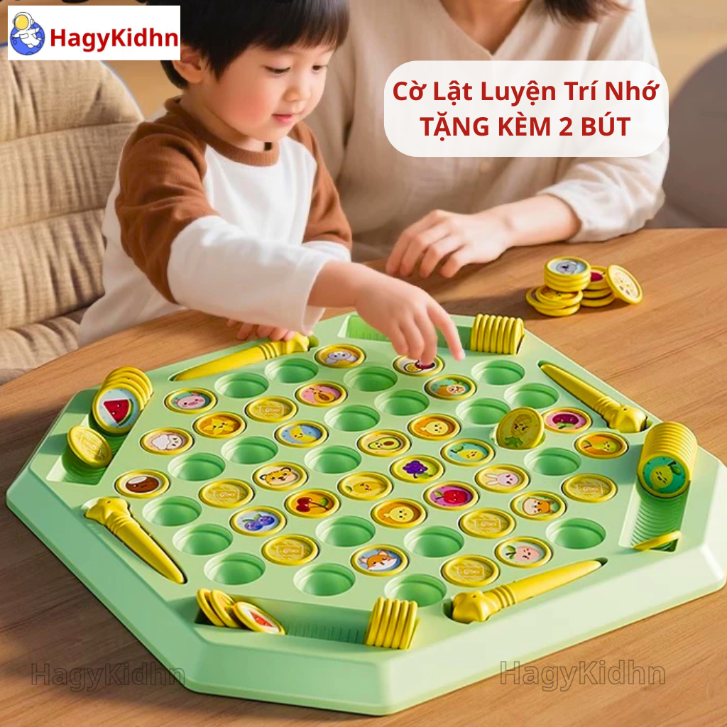 Bộ Đồ Chơi Cờ Lật Mặt Ghi Nhớ Tìm Hình Giống Nhau Cho Nhiều Người Chơi Rèn Luyện Trí Nhớ, Hagykidhn Tặng Kèm Bút