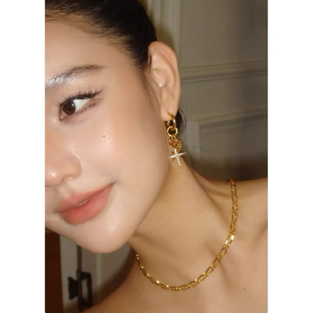 Bông Tai Ánh Sáng Kim Cương BOONEE QUEMEO Bộ Bông Tai Vòng Cổ Cao Cấp Sang Trọng Thép Không Gỉ