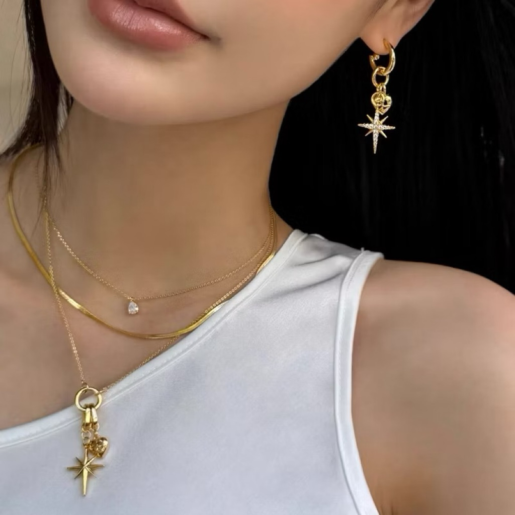 Bông Tai Ánh Sáng Kim Cương BOONEE QUEMEO Bộ Bông Tai Vòng Cổ Cao Cấp Sang Trọng Thép Không Gỉ