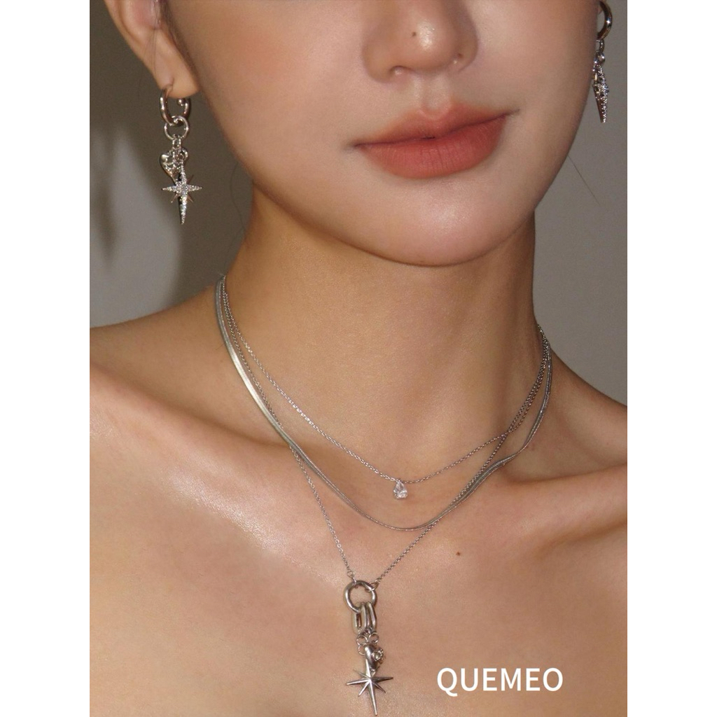 Bông Tai Ánh Sáng Kim Cương BOONEE QUEMEO Bộ Bông Tai Vòng Cổ Cao Cấp Sang Trọng Thép Không Gỉ