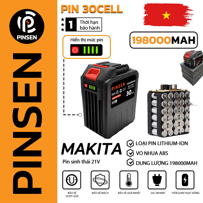 PINSEN® Pin Lithium-ion 21V 30 cell Makita chân phổ thông - Dung,hiệu ...