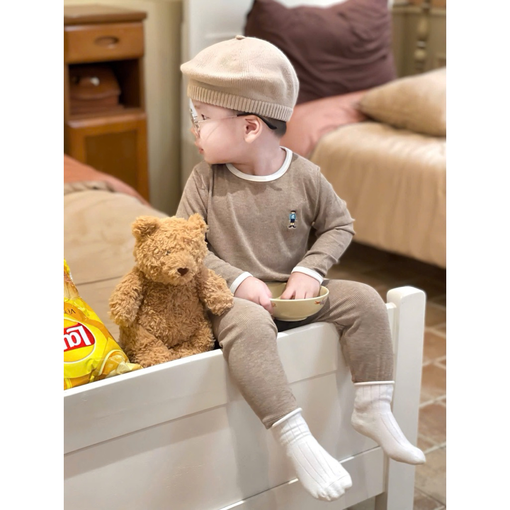 Set bộ đồ bé trai bé gái cotton gân xuất Hàn co giãn mềm mịn 3 màu size 90-150 (8-24kg) HH08