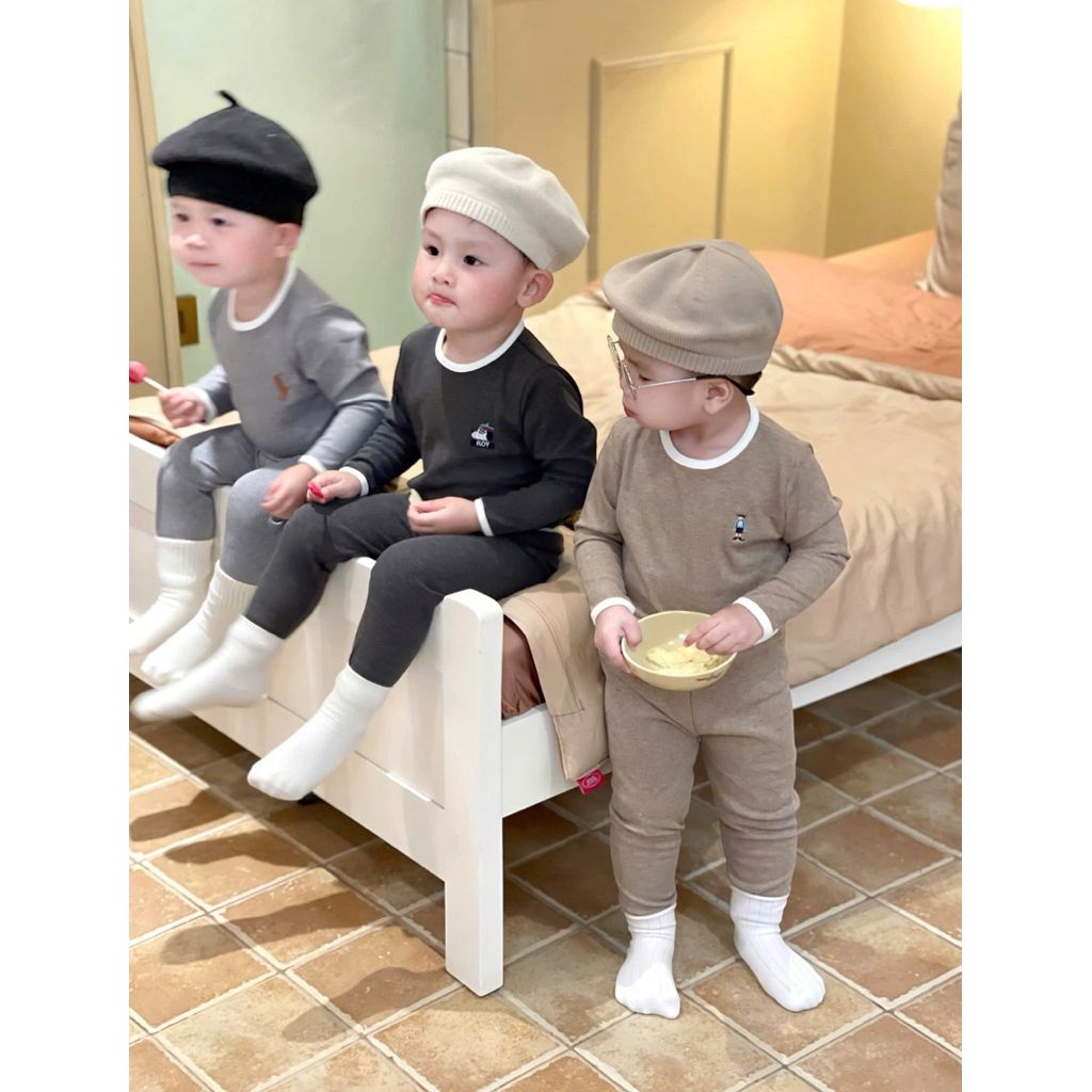 Set bộ đồ bé trai bé gái cotton gân xuất Hàn co giãn mềm mịn 3 màu size 90-150 (8-24kg) HH08