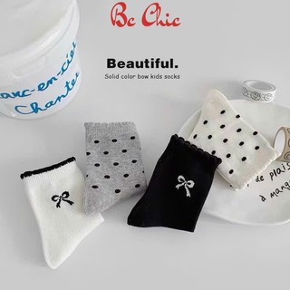 Đôi Tất/ Vớ Bé Gái T 904 Chất Cotton Họa Tiết Nơ Chấm Bi Ngọt ngào Tông Màu Đen Trắng Xám