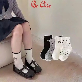 Đôi Tất/ Vớ Bé Gái T 904 Chất Cotton Họa Tiết Nơ Chấm Bi Ngọt ngào Tông Màu Đen Trắng Xám