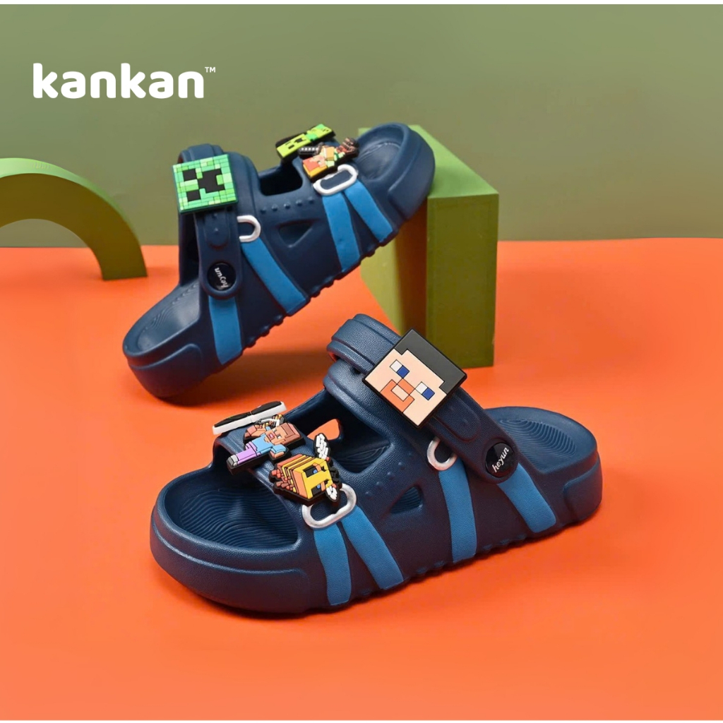 Sandal MineCraft Cho Bé Trai KanKanStore Xăng Đan Nhẹ Êm Chân Đính Kèm Sticker KA51