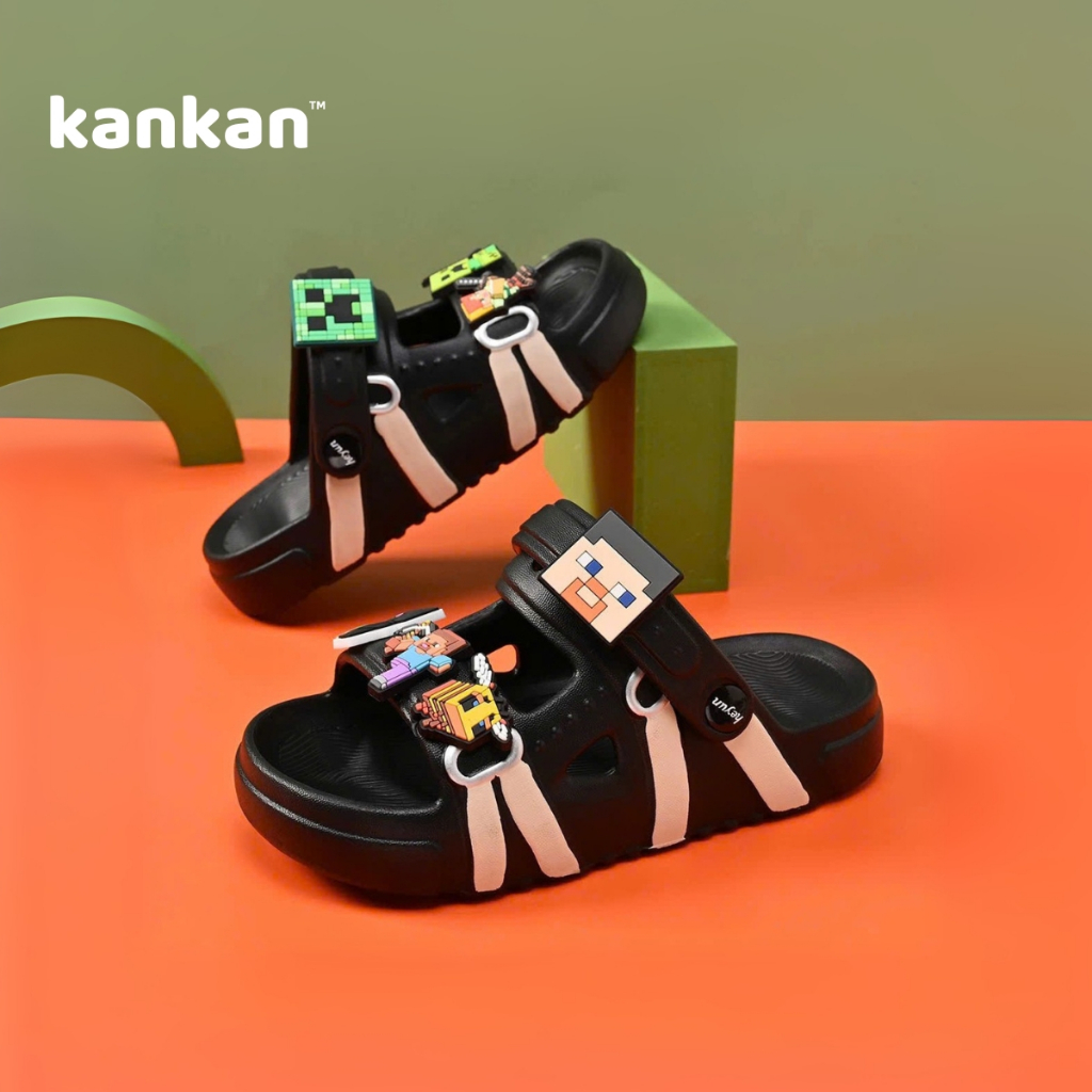 Sandal MineCraft Cho Bé Trai KanKanStore Xăng Đan Nhẹ Êm Chân Đính Kèm Sticker KA51