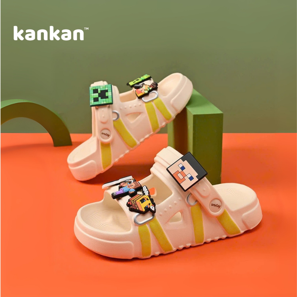 Sandal MineCraft Cho Bé Trai KanKanStore Xăng Đan Nhẹ Êm Chân Đính Kèm Sticker KA51