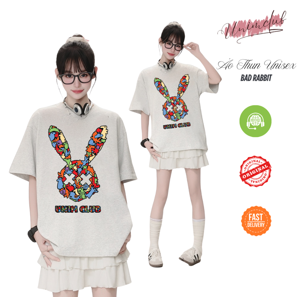 Áo Thun Thỏ Bad Rabbit Ma Thuật Unim Club Form Rộng Dáng Xuông Chùm Mông Chất Liệu Cotton Cao Cấp